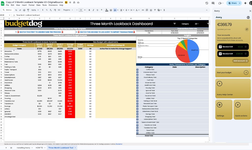 Avery 3-Month Look-Back feature screenshot
